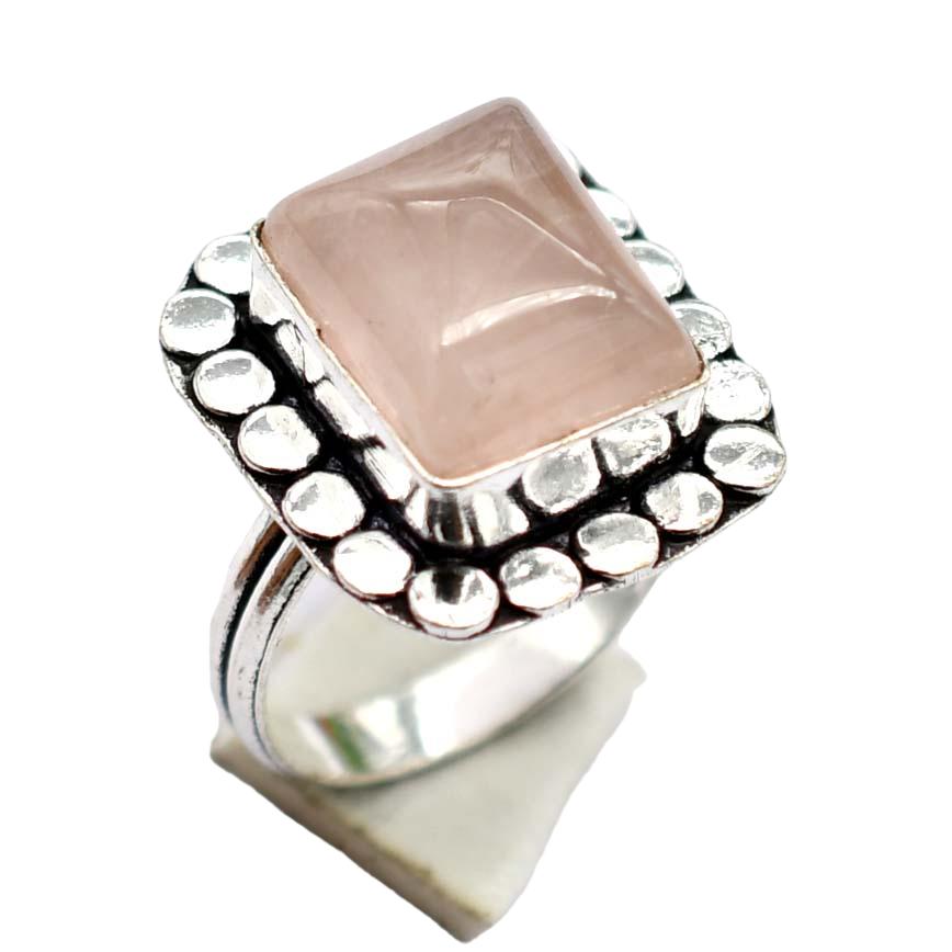 Rose Quartz Ethnic Handmade Ring Jewelry US Size-8 R 5511