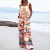 Women's Christmas Print Solid Wide Leg Strapless Tank Pocket Casual Onesie