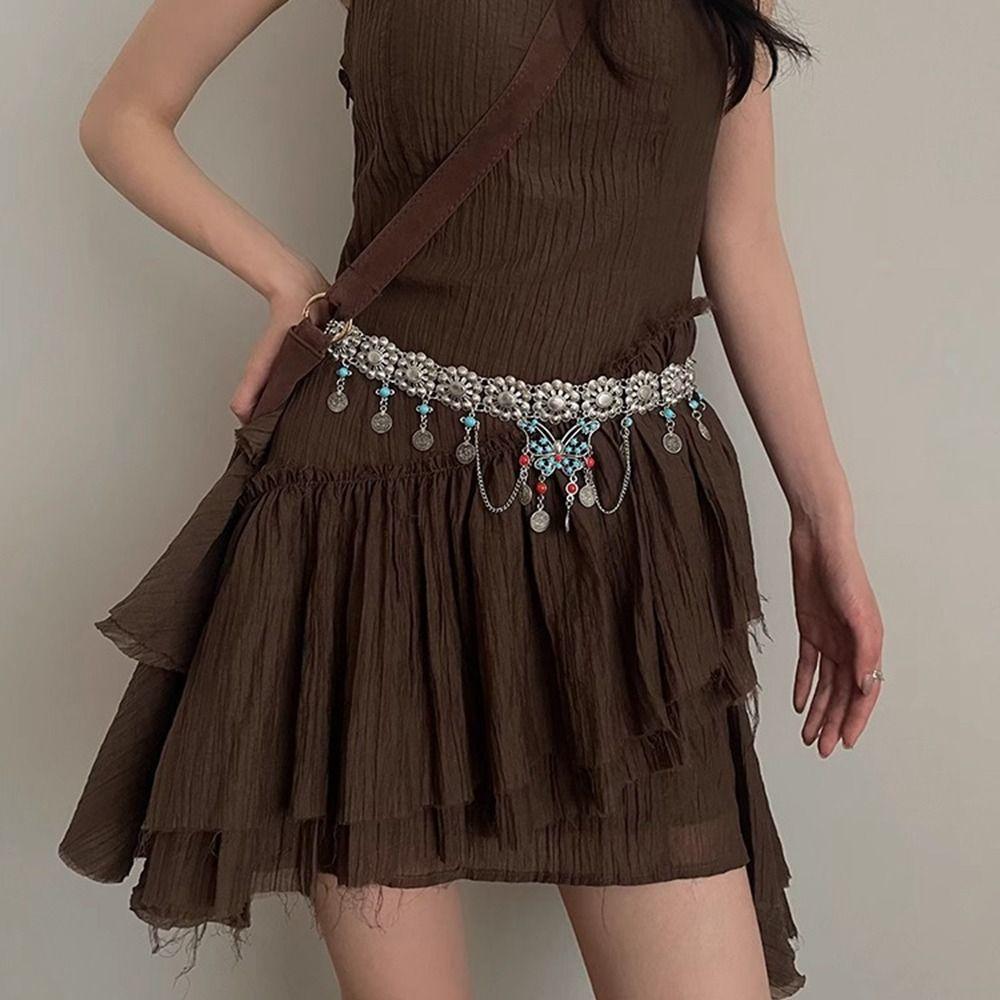 Vintage Metal Waist Chain Belly Button Chain Ethnic Style Belt Bohemian Style Waistband Girls