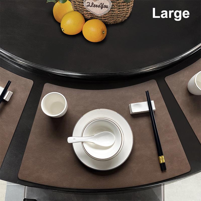 1Pc S/L Double Sided Anti Slip PU Insulation Pad Table Mat Nordic Style Imitation Cowhide Pattern Fan Shape Leather Placemat
