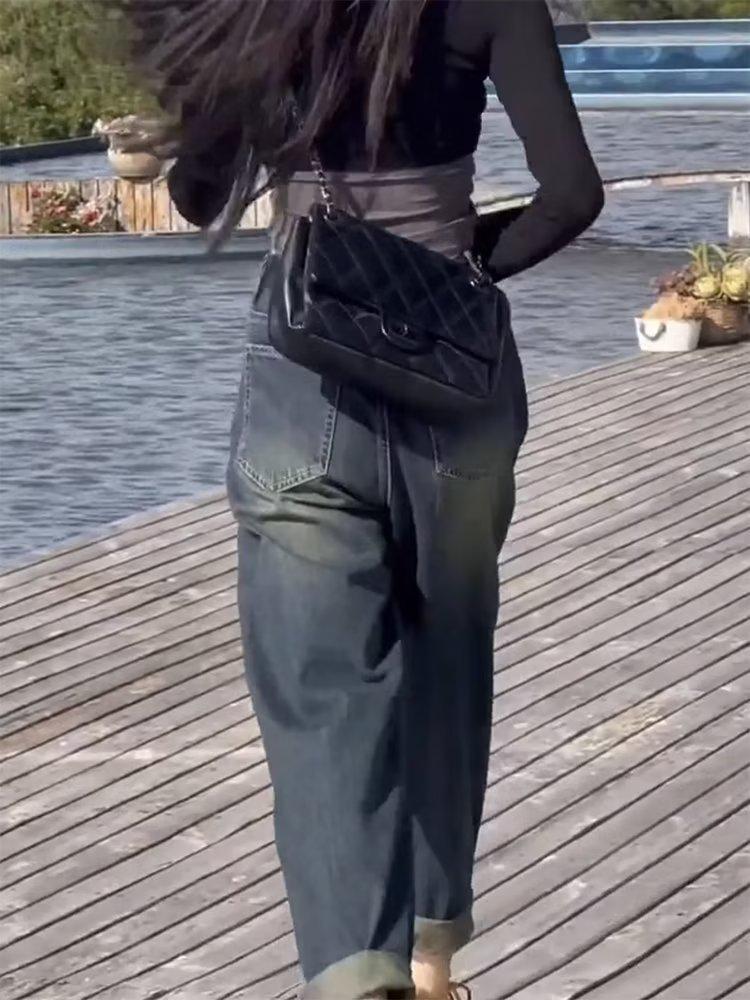 Women's Retro Distressed Wide-Leg Jeans - Spring/Autumn 2024 INS Design