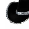 Women Party Hat Bright Color Concave Top Wide Brim Sequin Cosplay Decorative Costume Contrast Color Dance Show Props Western Cowboy Hat Headwear