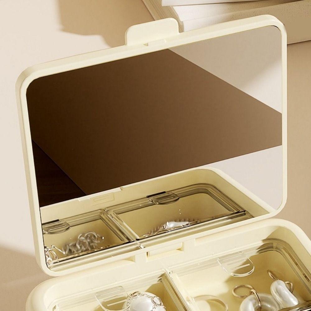2Pcs Portable Plastic Double-layer Storage Box Mini Cream Series Jewelry Case with Mirror Exquisite Jewelry Storage Box Travel