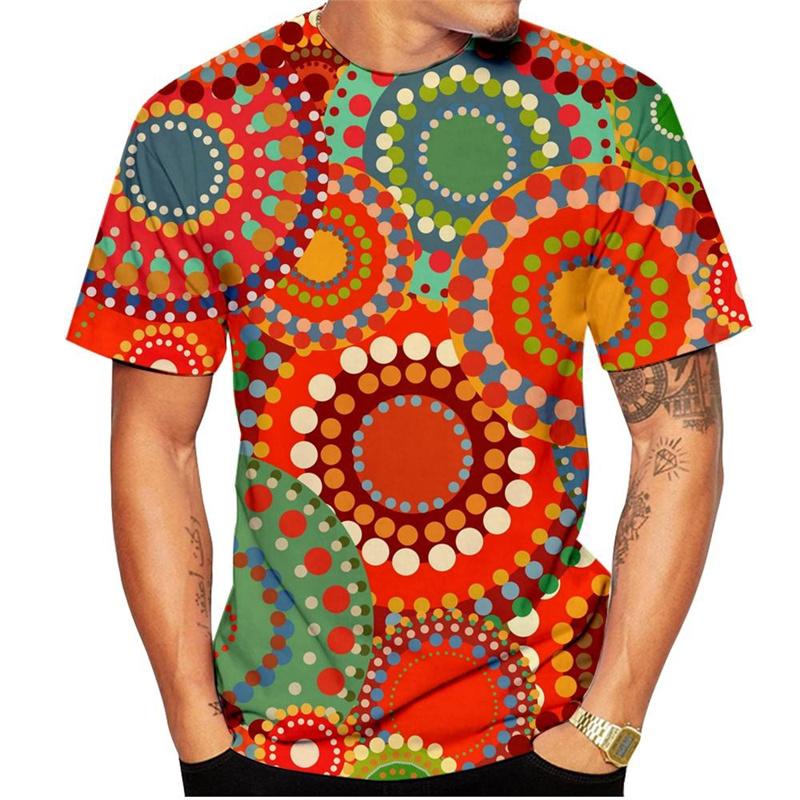 Summer Round Neck 3D Colorful Flower Print Top Fashionable Casual Hawaiian Vacation Style Short Sleeved Men's T-shirts