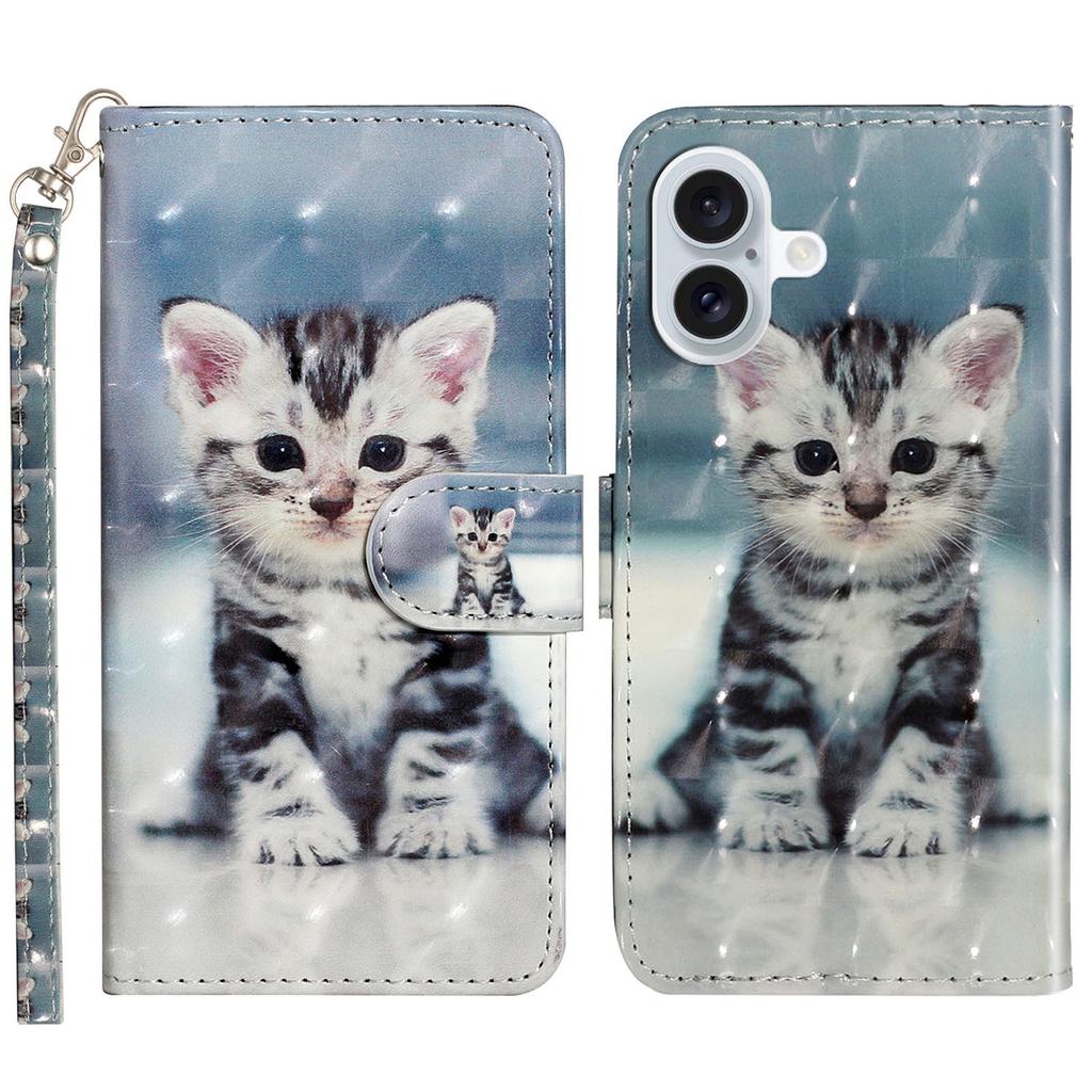For iPhone 16 Plus Case 3D Pattern Printed Leather Wallet Phone Cover Stand Bookstyle