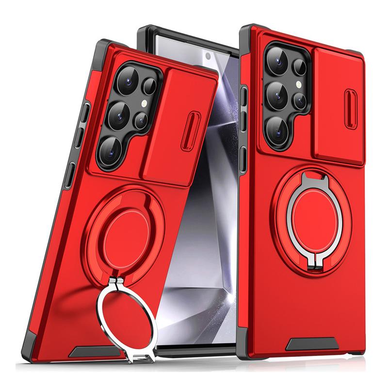 Ring Folding Magnetic Holder Dual Layer Phone Case For Samsung Galaxy S25 Edge S24 S23 Ultra FE Plus S22 S21 Slide Camera Cover