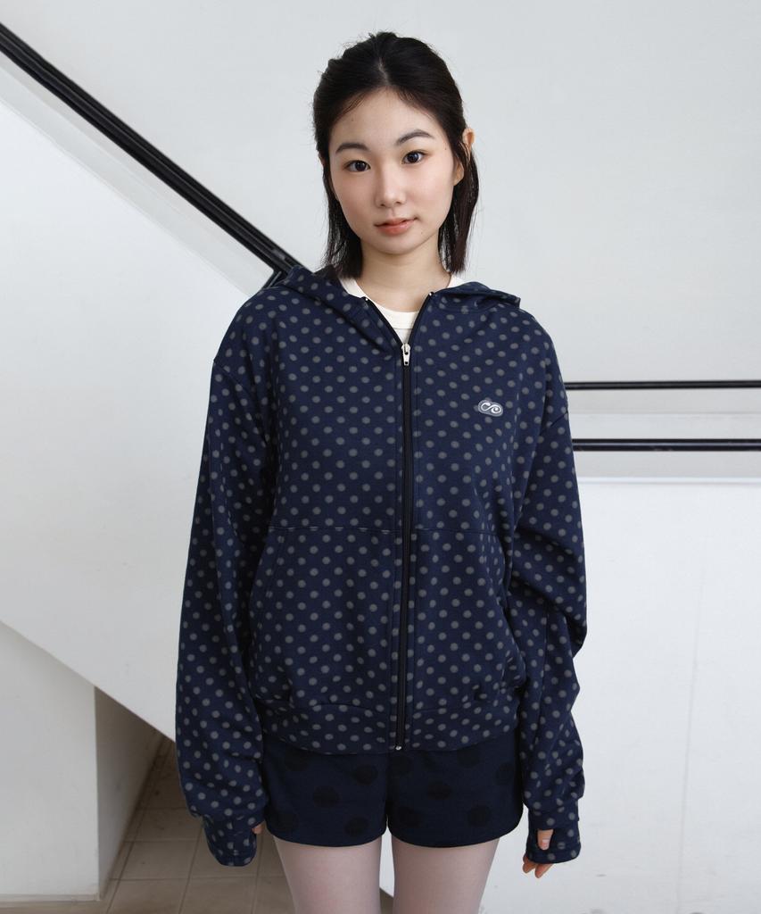 Parakeet Dot Drift Zip-Up Hoodie (Dark Navy)