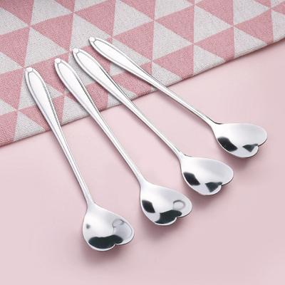 4Pcs/Set Beautiful Flower Shape Coffee Spoon Long Handle Ergonomic Stainless Steel Dessert Spoon Home