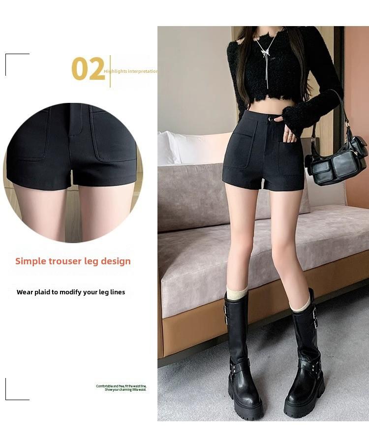Women's High-Waist Black Suit Shorts, New for Autumn/Winter 2023 - Sexy Wide-Leg Boot Pants