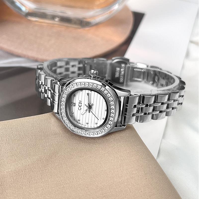 Fashion Women'S Diamond-Encrusted Quartz Steel Belt Watch Light Luxury High-End Sense Versatile Temperament Waterproof Watch