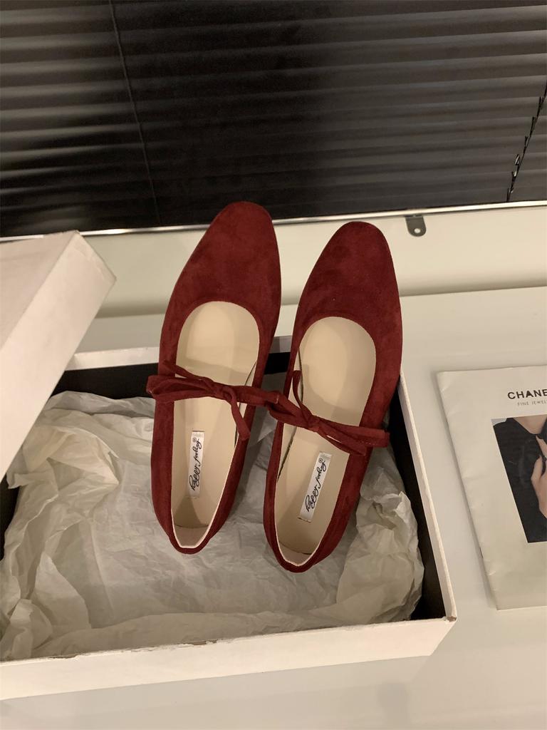 Inner height increase French small red Mary Jane single shoes women's shoes 2025 new spring suede ballet evening shoes