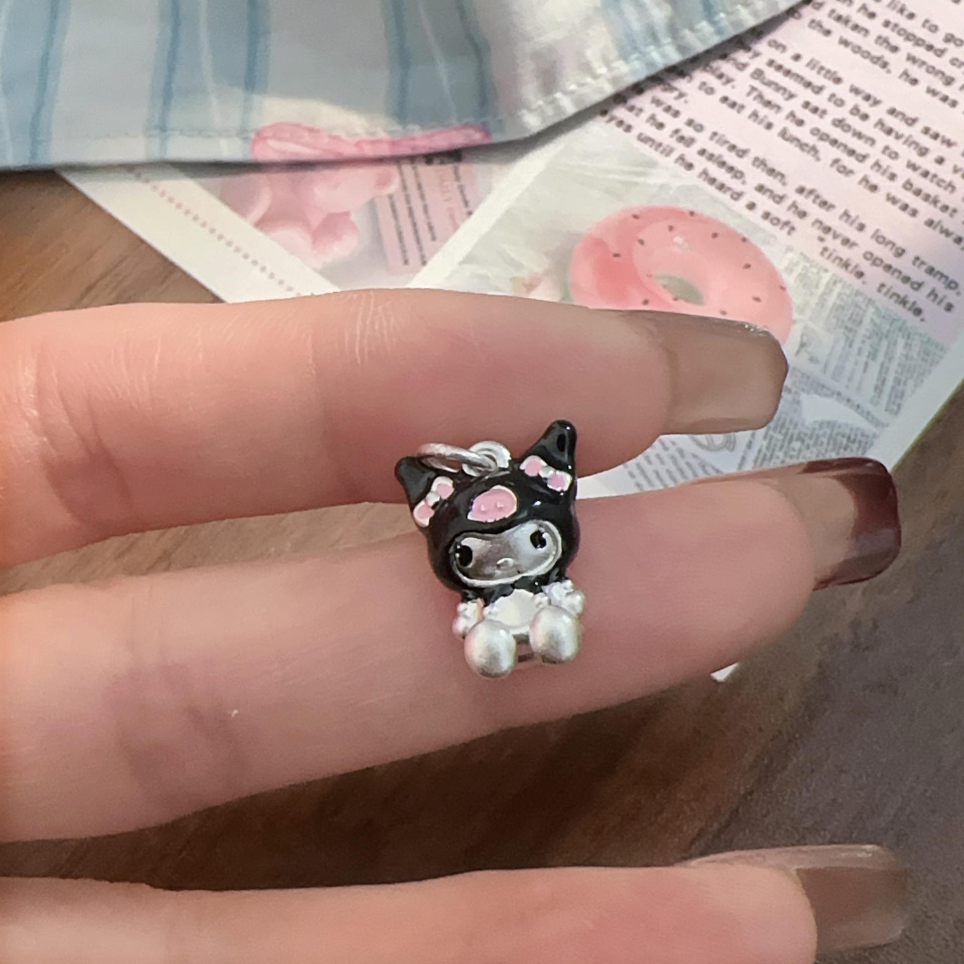 3D Sterling Silver 999 Sanrio Kuromi Pendant - Cute Cartoon Jewelry, Celebrity Festival Gift Silver 999