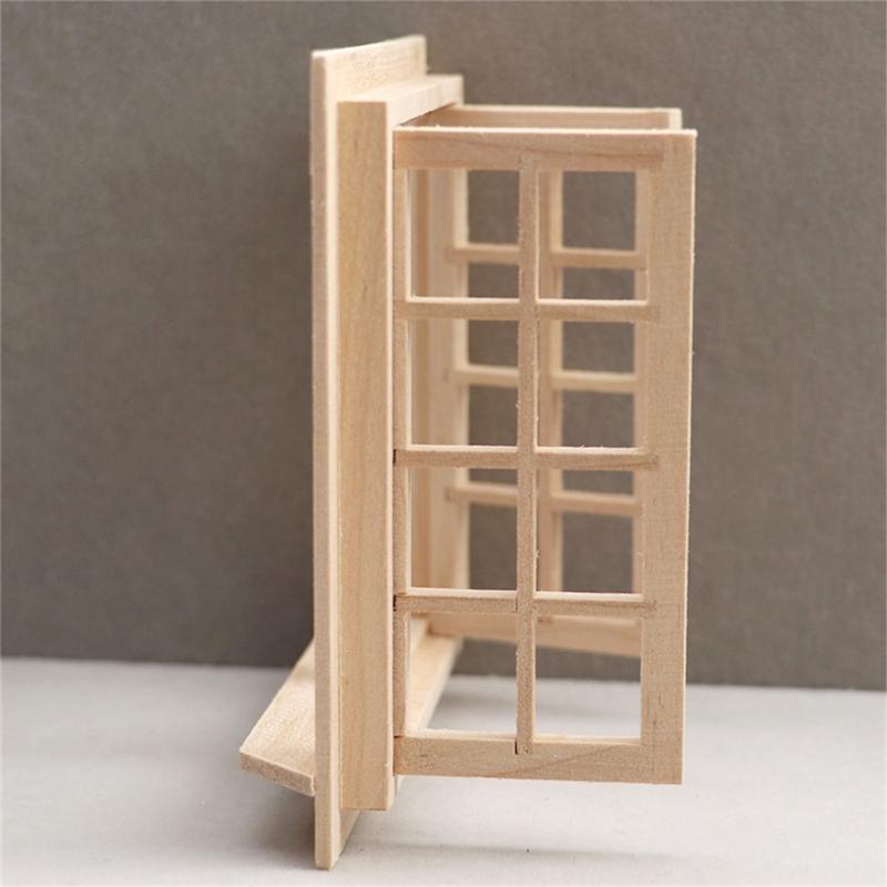 Children Dollhouses Furniture Sturdy Wood Window Panel Designs in 1 12 Miniature Scale Moder Home Decoration Supplies