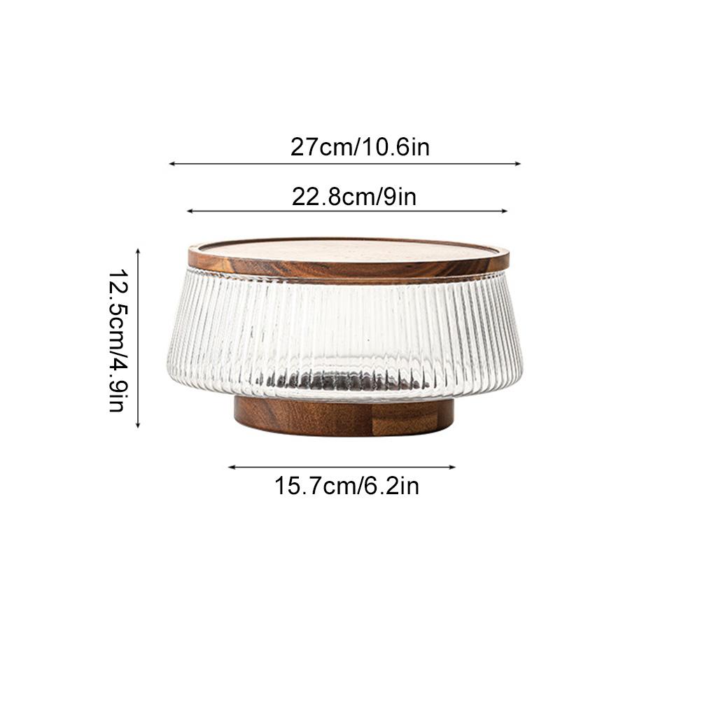 Creative Glass Fruit Bowl with Wood Base - Large Salad Bowl Lid Included Snacks Nuts Popcorn Storage Container Home Christmas