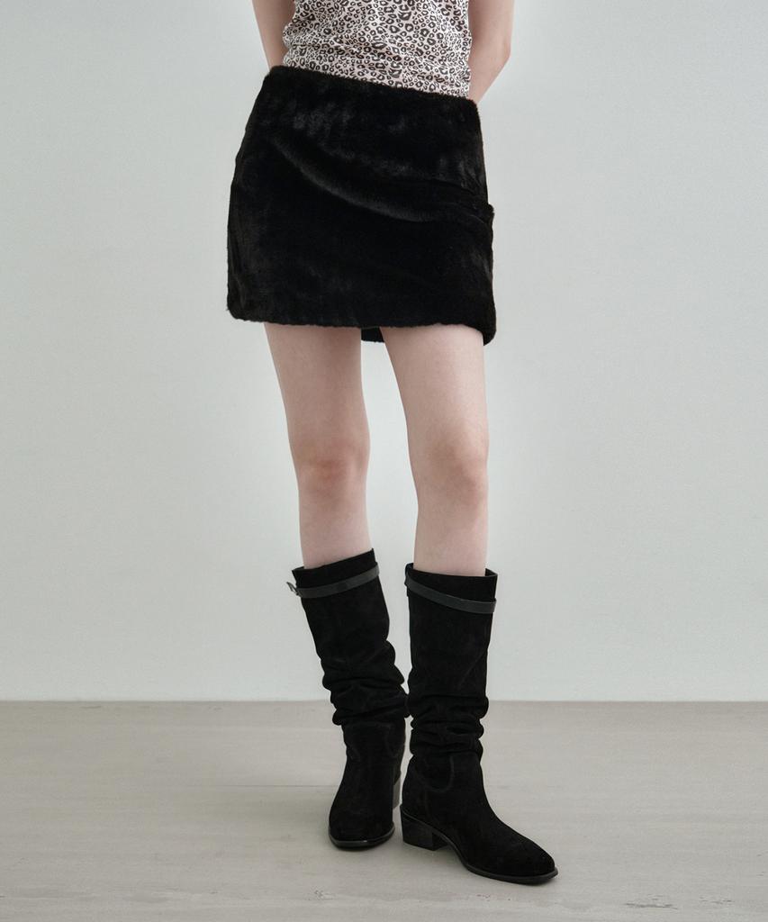 MONGDOL Fur Mini Skirt Black Mdsk031Black