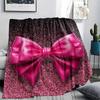 1Pc Pink Bow Print Flannel Blanket, High quality Comfortable for All Seasons, Home Decor, Warmth and Comfort, Perfect for Christmas Gifts W29