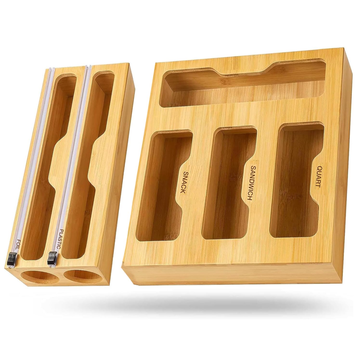 

HEEOREV Оберточный слайд-резак Резак для обертки Бамбуковый контейнер для хранения полиэтиленовых пакетов Органайзер для фольги и пищевой пленки Органайзер для полиэтиленовых пакетов Кухня Дом Кухонный ящик