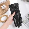 Warme Damen-Handschuhe aus PU-Leder mit Stickerei - Herbst/Winter Koreanischer Stil, Figurbetont, Samtfutter, Extra Dick für Radfahren und Autofahren