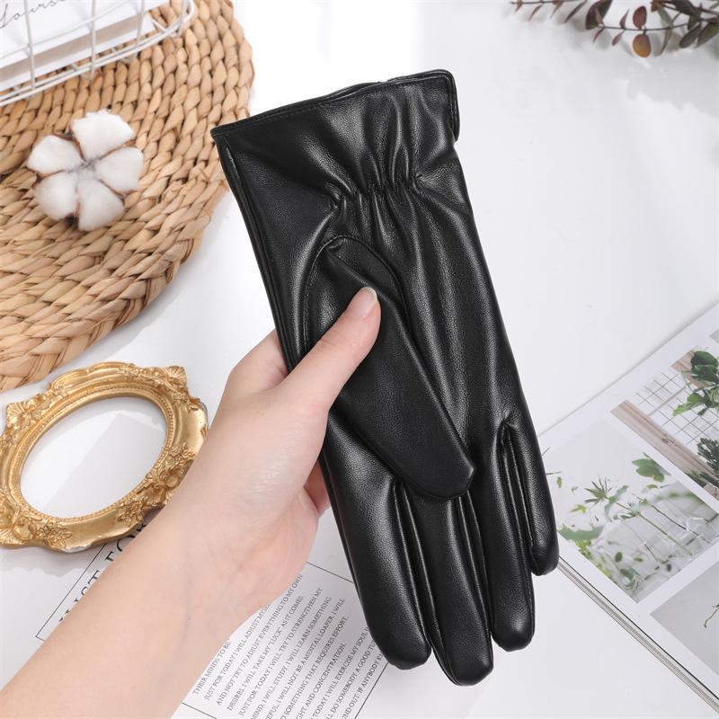 Warme Damen-Handschuhe aus PU-Leder mit Stickerei - Herbst/Winter Koreanischer Stil, Figurbetont, Samtfutter, Extra Dick für Radfahren und Autofahren
