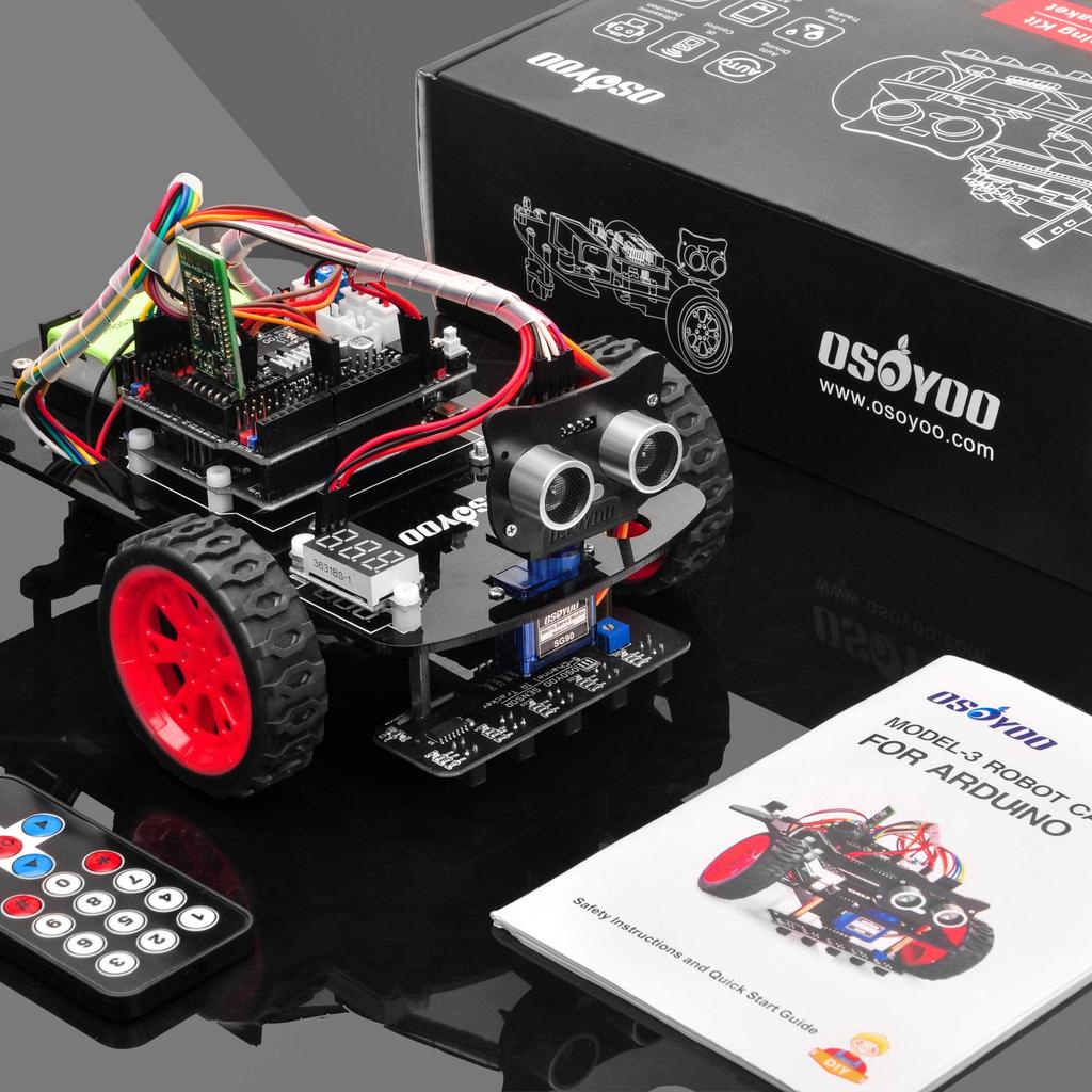 Startovací sada inteligentního robota do auta OSOYOO s pohonem 2 kol Kompatibilní s Arduino UNO R3 Project 2WD Sada inteligentního robota do auta s otevřeným zdrojovým kódem Vzdělávací robot pro vzdělávání
