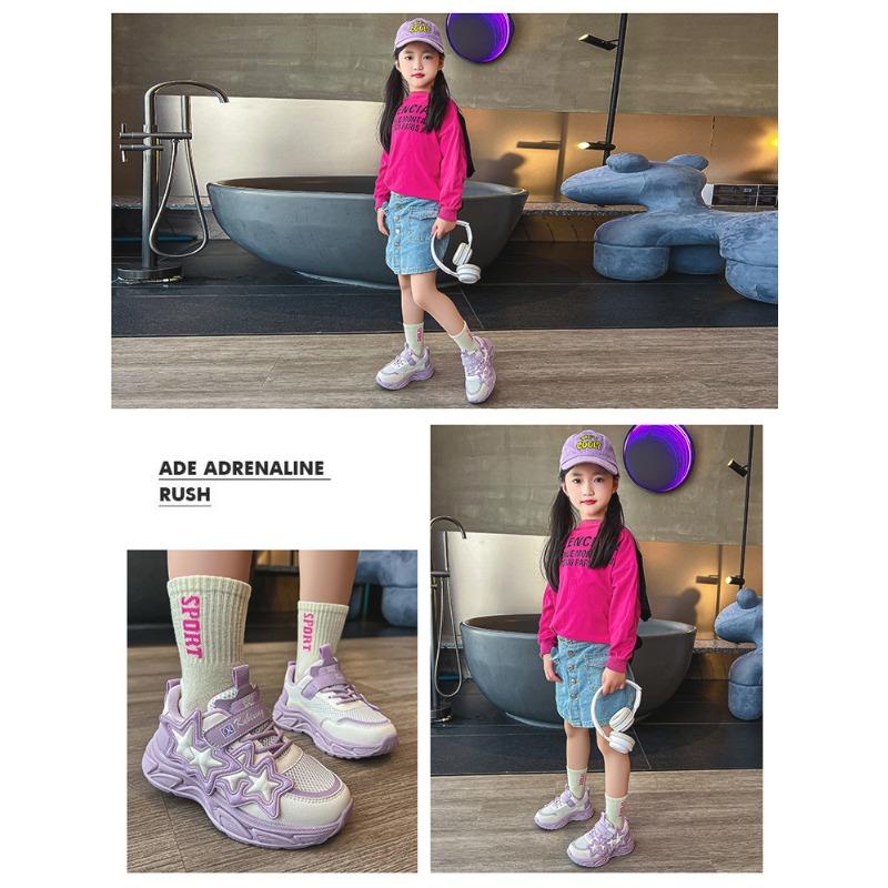 Girls' Sports Shoes Net Surface Breathable Spring and Autumn New Soft Soled Running Shoes for Children Big Daddy Shoes for Girls