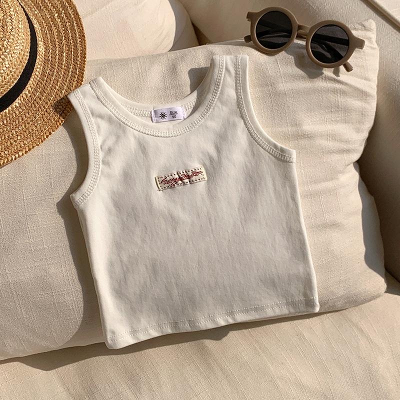 Children s Summer Small Vest Vleeveless T-shirt For Girls Simple Short Kids Clothes Cotton Casual Top Pure Cotton Vest 90 белый