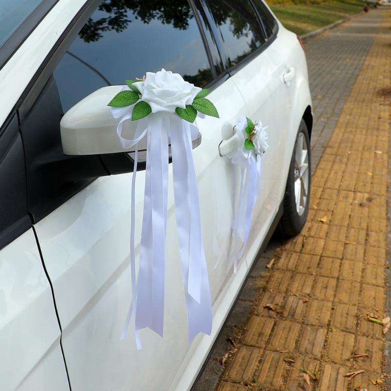 Retro Bow Wedding Car Flower - Simulation Floral Decoration for Auto Rearview Mirror, Door Handle, and Grille, Car Ornament