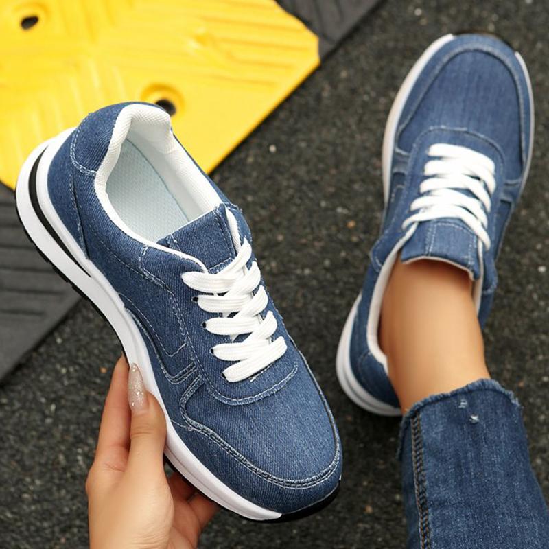 Fashion Comfortable Denim Sewing Sneakers for Women Autumn Casual Solid Lace-Up Women's Sports Shoes Lightweight Walking Shoes Woman