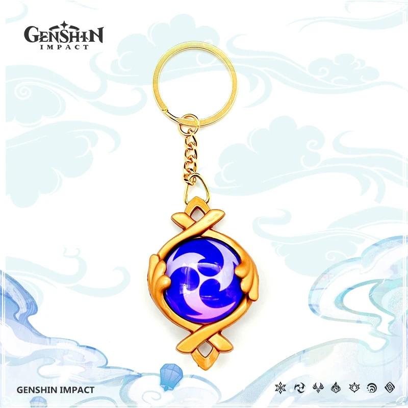 New Teyvat Vision Fontaine Water God Focalors Lyney and Lynette Keychain Luminous 7 Element Eye Of God Toy KeyRing
