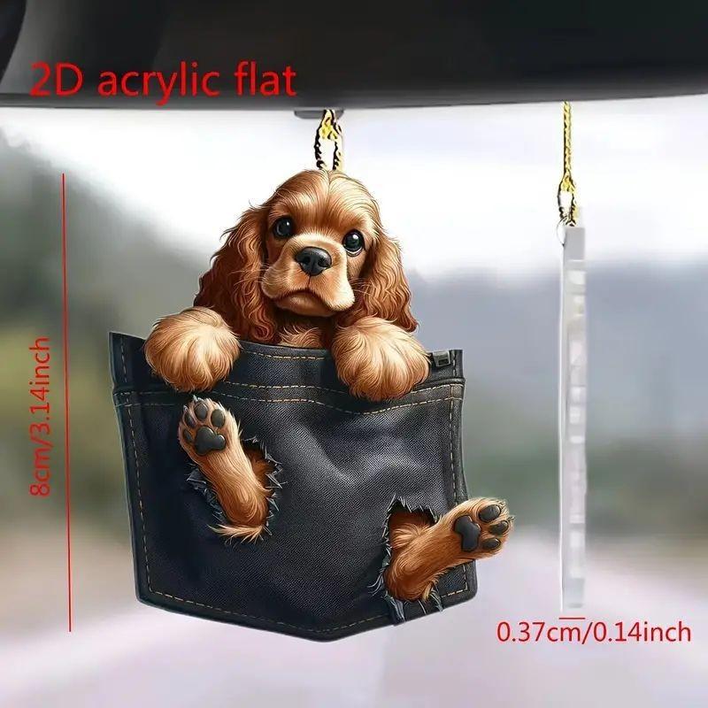 Adorable Acrylic Cartoon Dog Rearview Mirror Decor Hanging Accessory For Cars