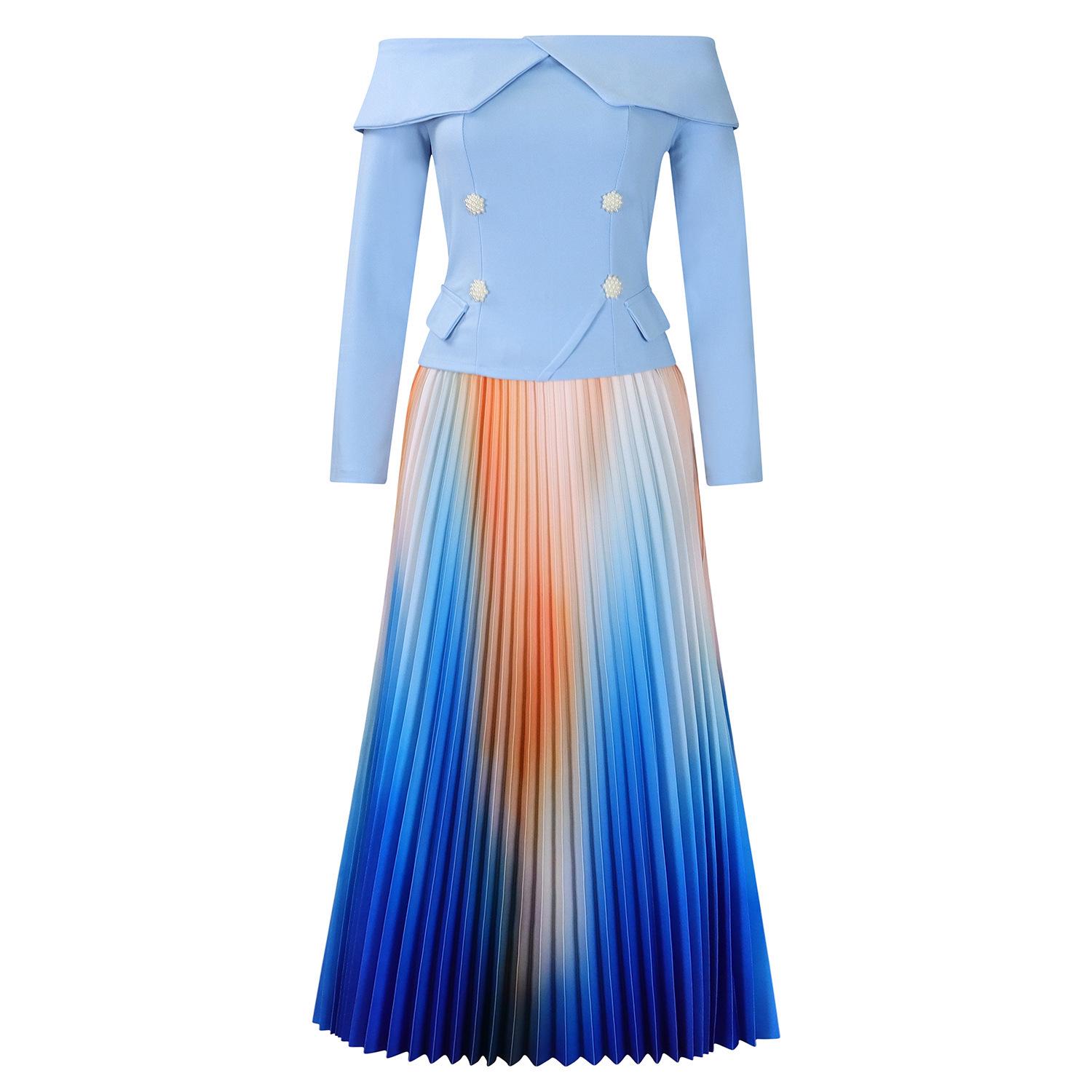 

Элегантный комплект модного платья на одно плечо в европейском и американском стиле Small небесно-голубой