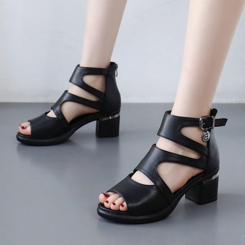 New summer square heel open-toed cool boots temperament fashion women's high heels fish mouth hollow sandals