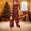 Women's Casual Christmas Print Loose Fit Retro Suspender Overalls