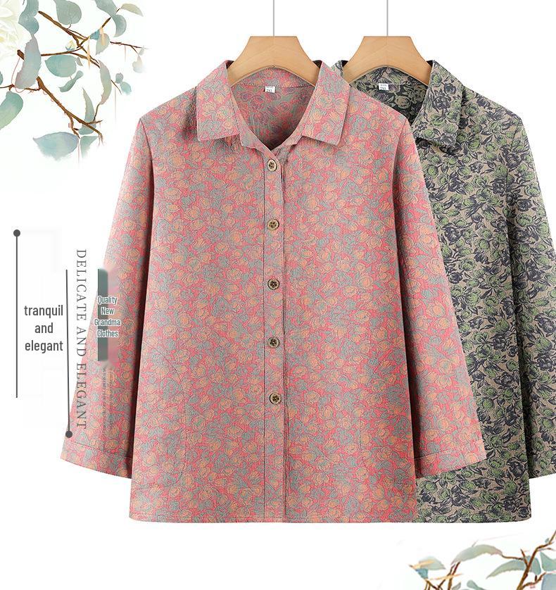 Mom's 2026 Autumn Stylish Lapel Printed Shirt for Middle-Aged & Elderly Women