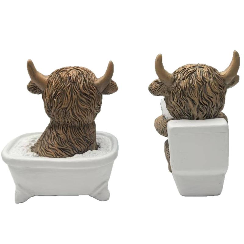 Durability Resin Toilet Seat Cow Statue Bathroom Ornamentation Sculpture With Smooth Surfaces Easy To Clean for Counter Top