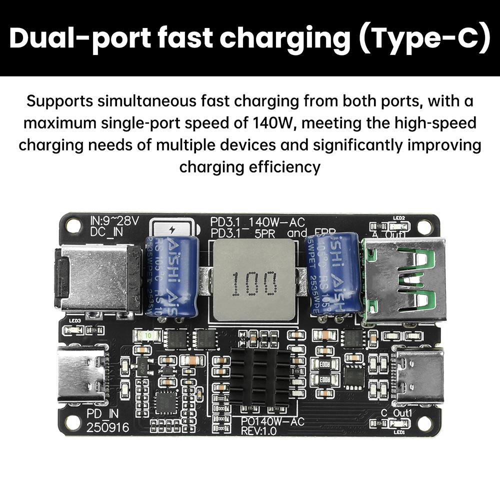 USB Protocol Fast Charger 140W 5A high-power DC Buck Converter Power Supply Support PD3.1 QC3.0 QC4 QC4