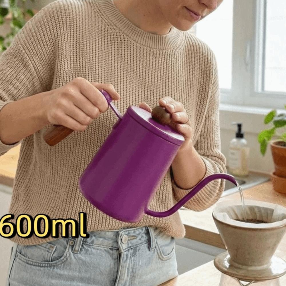 600ML Pour Over Coffee Kettle Wood Handle Drip Filter Coffee Maker Hand Brewing Kettle  Picnic