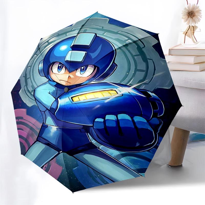 1pc Mega Man Automatic Opening Folding Umbrella with 8-Bone Iron Frame, Portable for Outdoor Adventures, Festive Gifts, Travelers, Daily Use.Y101