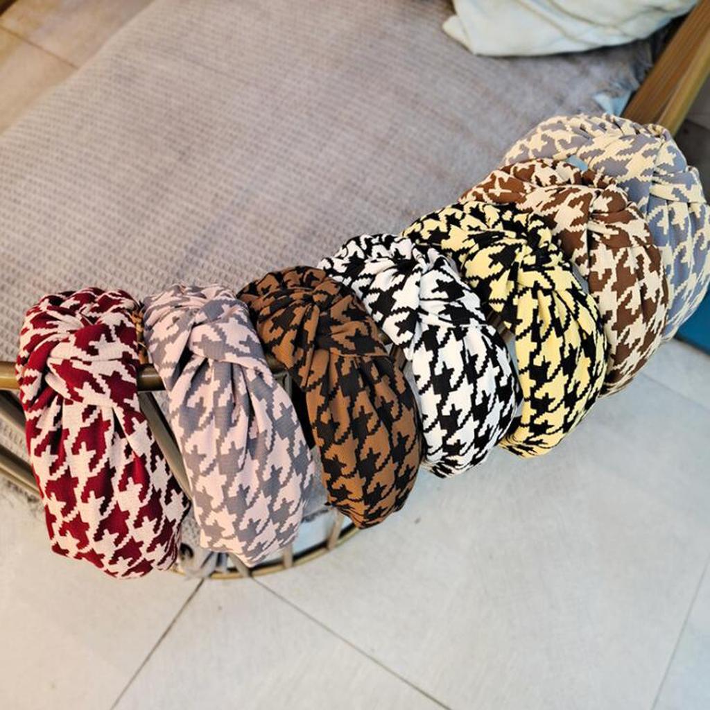 PROLY Neues Klassisches Hahnentritt-Stirnband Weicher Knoten in der Mitte Haarband Winter Warm Turban Kopfbedeckung Erwachsene Haaraccessoires