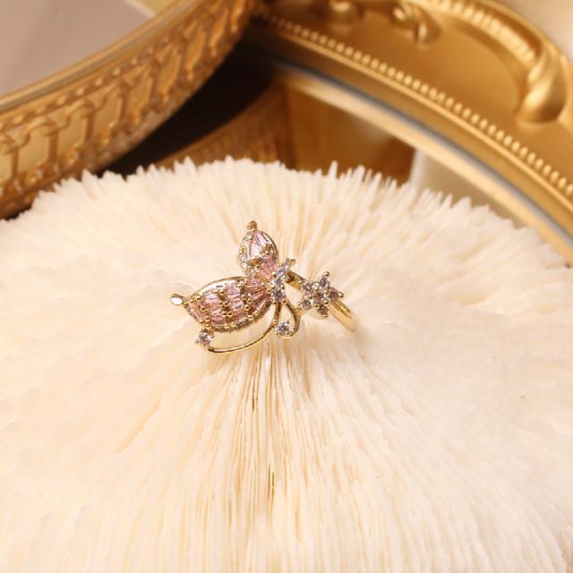 New Design Fashion Jewelry Opening High -Grade Copper Inlaid Zircon Butterfly Ring Luxury Shiny Cocktail Party Ring For Women