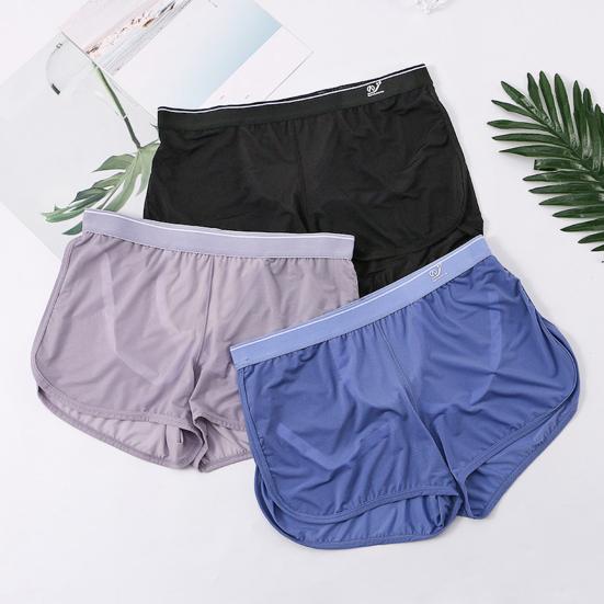 Men Home Shorts Solid Color Bouncy Loose Breathable Fine Mesh Underwear Quick Drying