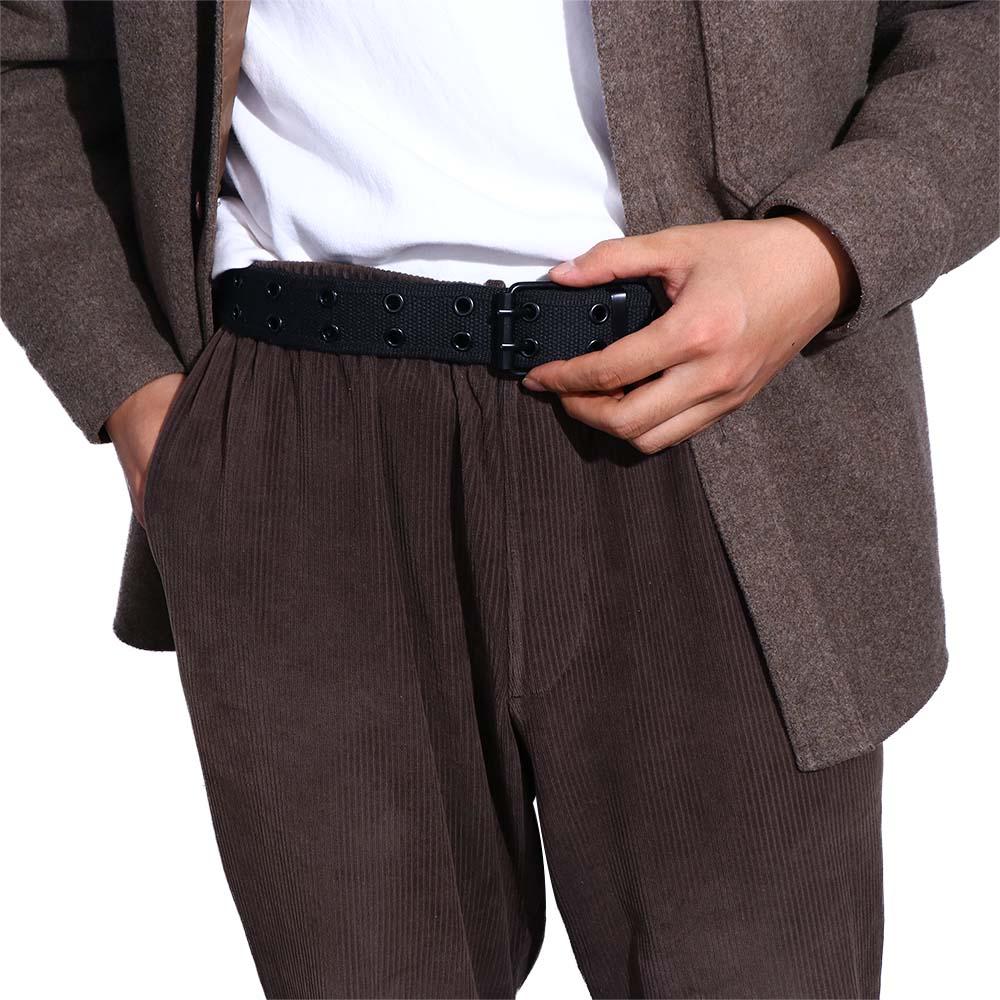 Woven Canvas Waist Belt Metal Buckle Woven Belts Versatile Double Row Buckle Belt Leisure Wear