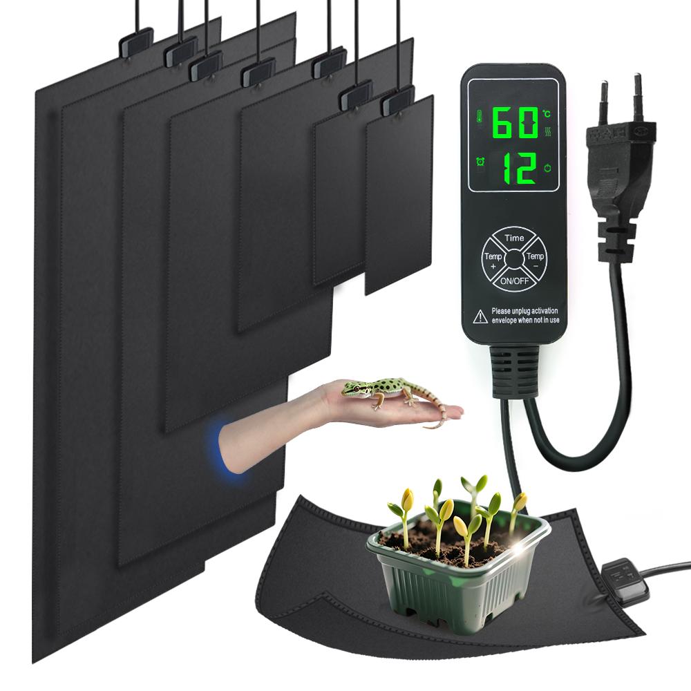 110-5w Indoor Reptile Pet Plant PVC Temperature Heating Pad LCD Display Thermostat Controller Custom Timing Mode IPX7 Waterproof