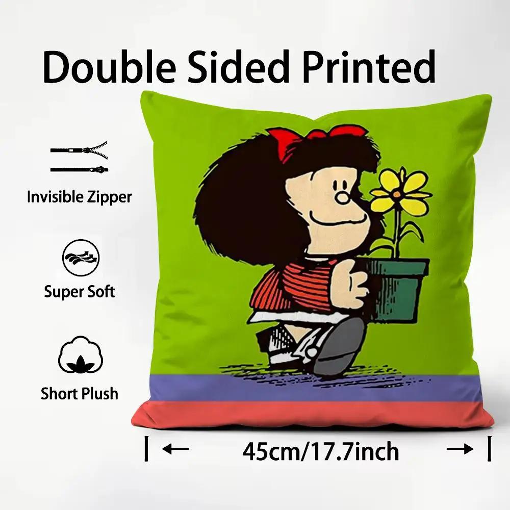 M-Mafalda Cartoon Cushion Cover Pattern Printed Pillowcase for Living Room Sofa Cushion Cover & Bedroom Decor