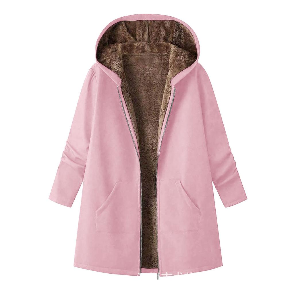 Women's Fleece Hooded Sweatshirt Print Trench Coat Thick Warm Top
