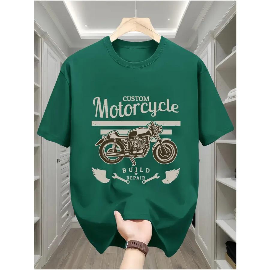 

Мужская футболка, повседневная футболка с круглым вырезом и мотоциклетным принтом, геометрическим узором, трикотажные топы с коротким рукавом 6XL зелёный