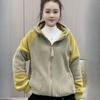 Autumn and Winter Fashion Casual All-match Double-sided Australian Fleece Warm and Age-reducing Contrast Color Hooded Long-sleeved Jacket Women