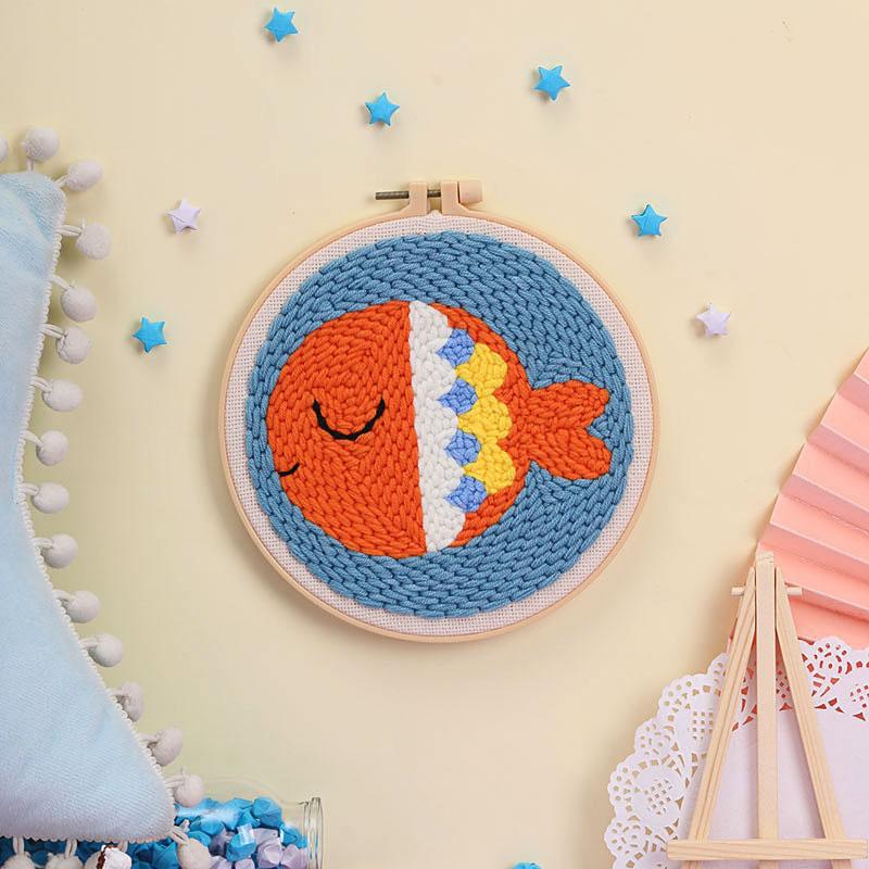 Russian DIY Punch Needle Embroidery Kit: Includes Yarn, Needle, Latch Hook, & Hoop for Knitting & Ornament Crafting