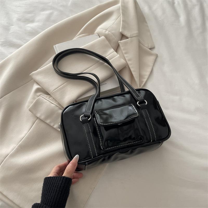 Vintage college style bowling bag new niche high-end sense versatile shoulder handbag