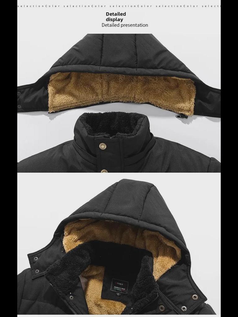 Men's Thick Plush Cotton Jacket, Large Size, Year-Round Warm Casual Coat